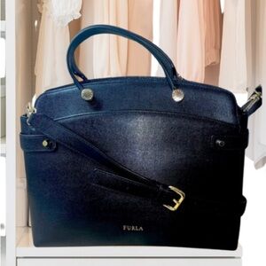 FURLA Agata Black Saffiano Leather Crossbody Handbag